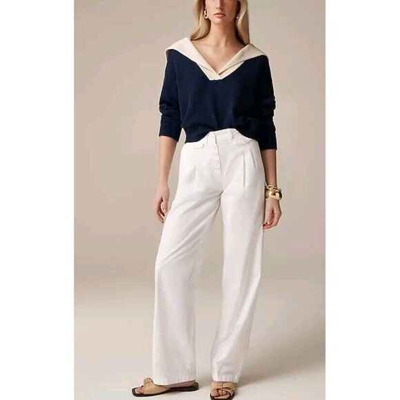 J. Crew Pleated Button-Front Pant in Chino High Rise White Size Tall 10 BZ698 - Picture 2 of 11